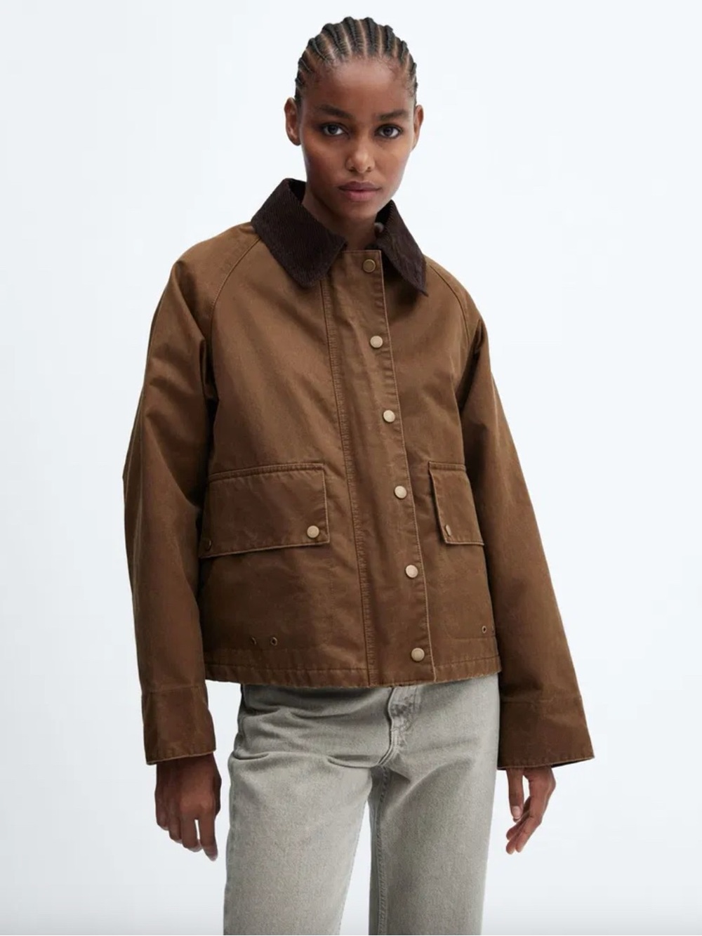 Mango Waxed Effect Parka Jacket Brown